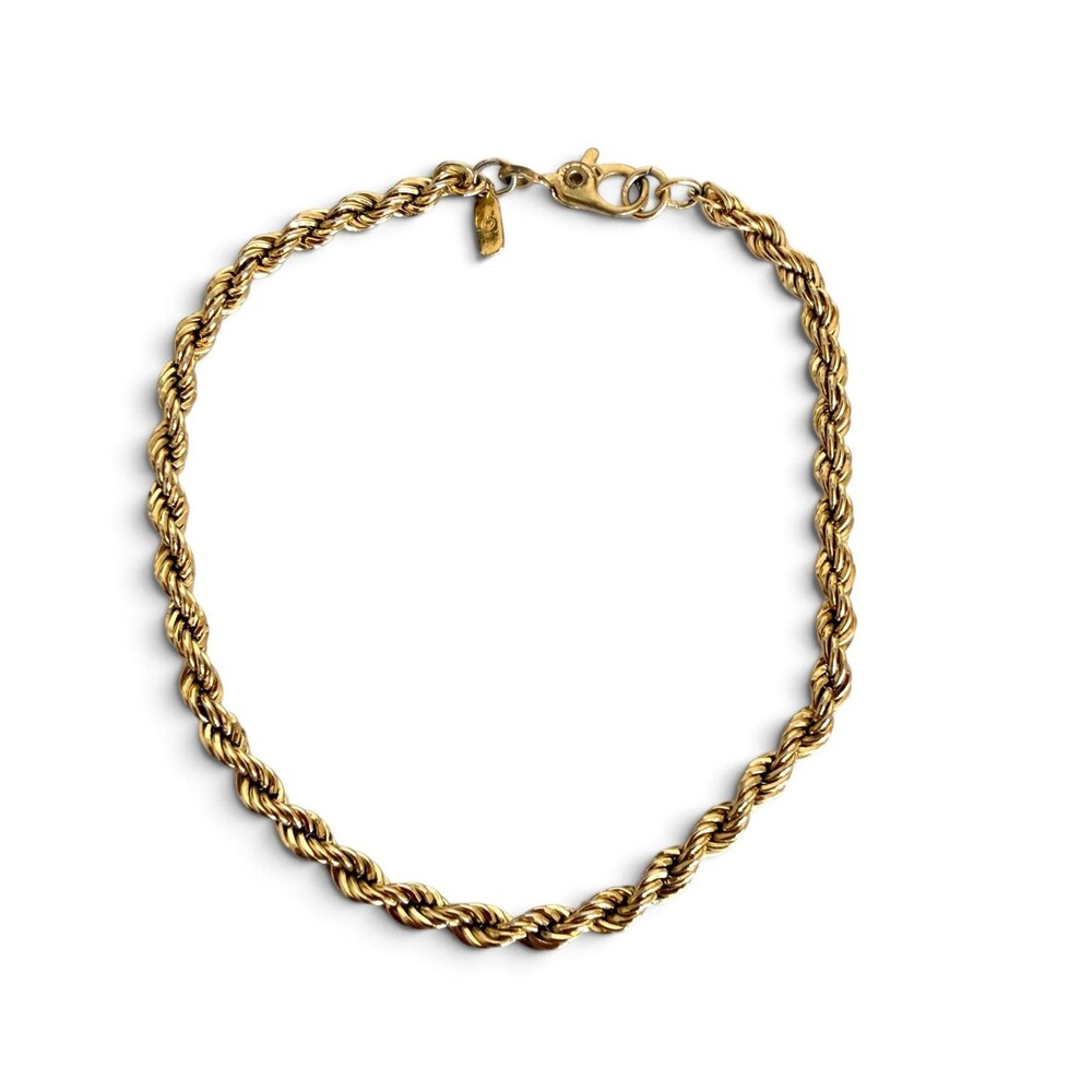 Vintage 1980s 1990s Monet Gold Tone Twisted Rope Chain Bracelet 7 Inch